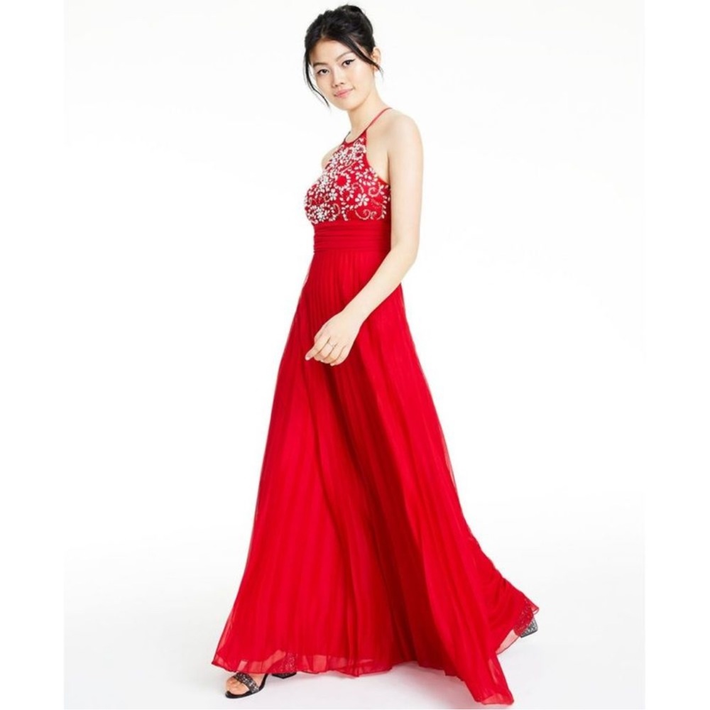 B. Darlin Red Rhinestone Bejweled Sleeveless High Neck Dress Gown size 1/2